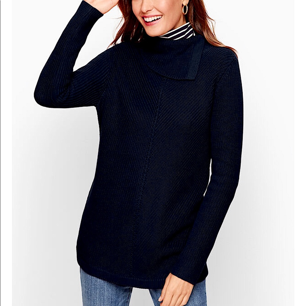 Talbot’s black chevron stitch split neck sweater